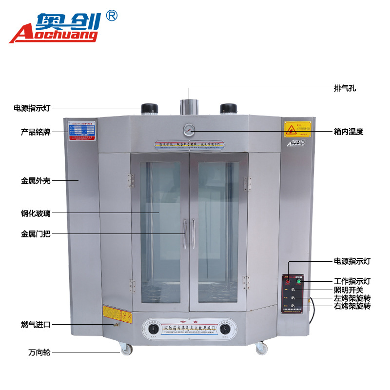 廠家直銷商用燃氣烤鴨爐不銹鋼鋼化玻璃全自動旋轉(zhuǎn)烤爐烤禽爐批發(fā)