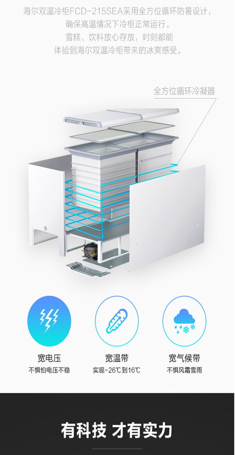 Haier/海爾 FCD-215SEA 雙門冷藏冷凍大容量冷柜雙溫臥式商用冰柜