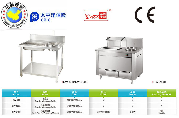 王子西廚廠價供應 豪華型電動裹粉臺 商用 GW-2400不銹鋼果粉臺